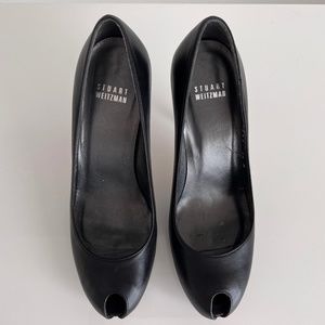 Stuart Weitzman Black Leather 4" Peep Toe Pump Size 7 1/2 Medium